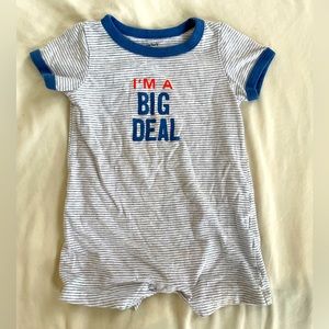 Carters Gray & White striped romper “I’m a big deal”